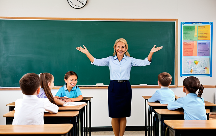 **

"A professional teacher in a modest classroom setting, fully clothed in appropriate attire. The background shows a colorful and engaging learning environment with educational posters and smiling students. Safe for work, perfect anatomy, correct proportions, professional illustration, family-friendly, well-formed hands, proper finger count, natural body proportions, high resolution."

**