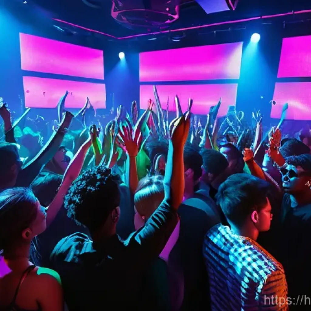 아기상어 EDM 버전 - **"A high-energy, vibrant club scene. A diverse group of young adults and adults, all dressed in fas...