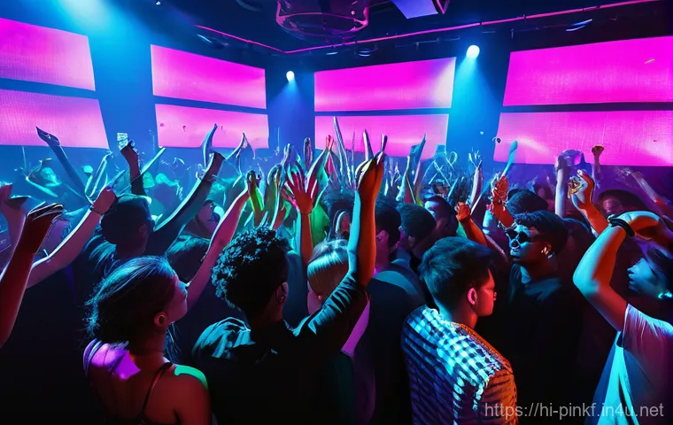 아기상어 EDM 버전 - **"A high-energy, vibrant club scene. A diverse group of young adults and adults, all dressed in fas...