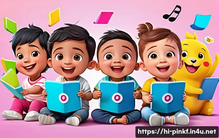 핑크퐁과 함께 하는 영어교육 - A vibrant and colorful digital classroom scene featuring young Indian children wearing casual clothe...